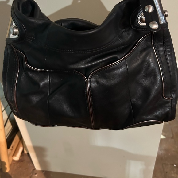 B Makowsky Black Leather Satchel - Picture 2 of 4